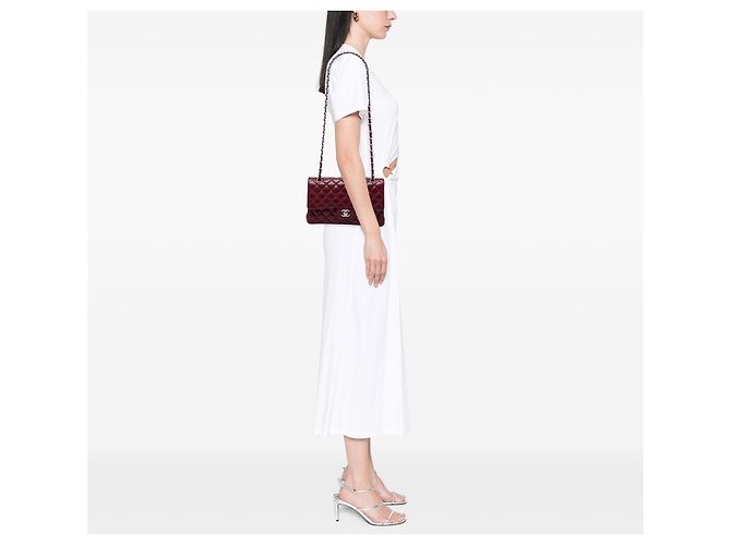 Chanel Red Medium Classic Caviar Double Flap Rosso Bordò - vista 5