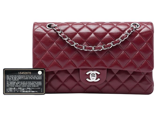 Chanel Red Medium Classic Caviar Double Flap Rosso Bordò - vista 6