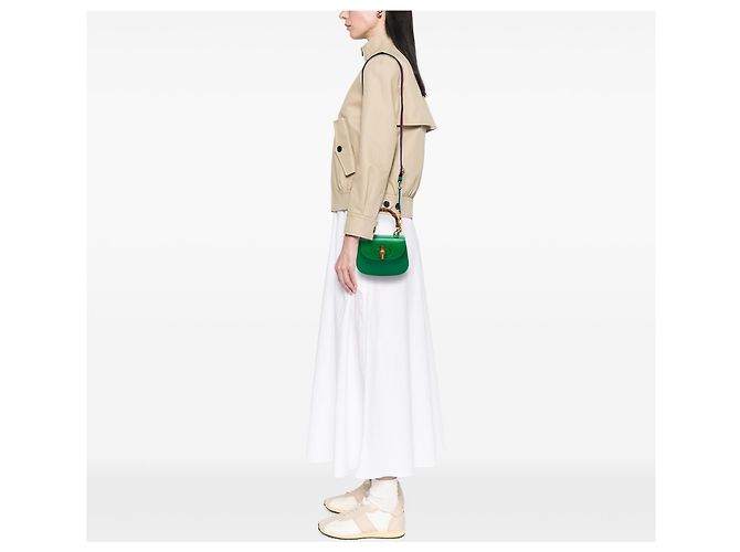 Bamboo Borsa Gucci Green Mini Calfskin Web 1947 con manico in bambù Verde - vista 6