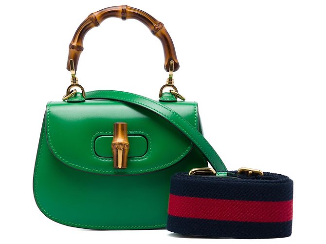 Bamboo Borsa Gucci Green Mini Calfskin Web 1947 con manico in bambù Verde - vista 7