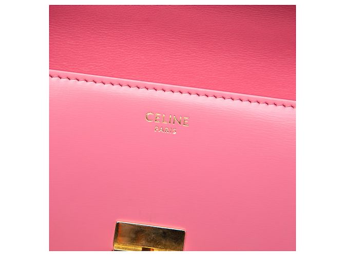 Céline Borsa a tracolla Claude in vitello lucido rosa con catena Celine - vista 5