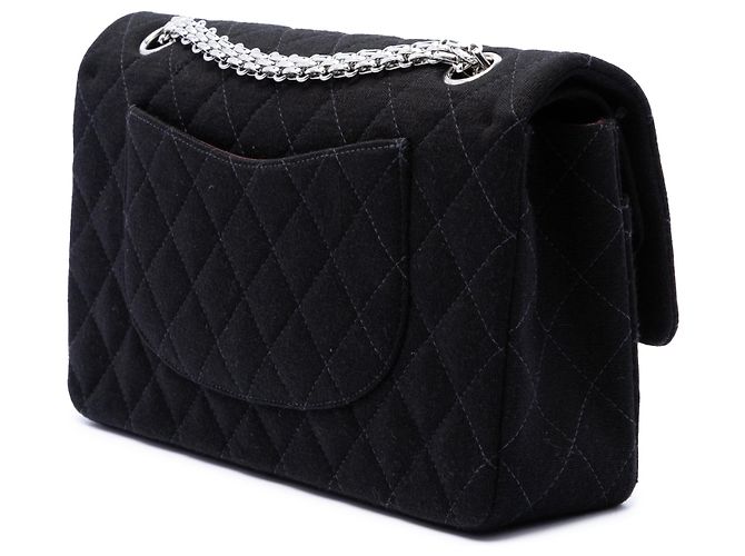 Chanel Black Medium Classic Jersey Bijoux Chain Double Flap Nero - vista 2