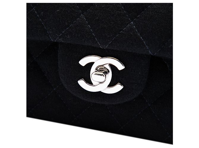 Chanel Black Medium Classic Jersey Bijoux Chain Double Flap Nero - vista 5