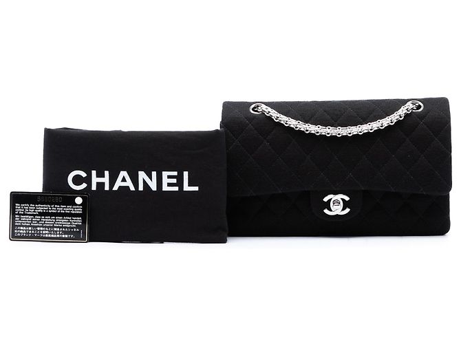 Chanel Black Medium Classic Jersey Bijoux Chain Double Flap Nero - vista 6