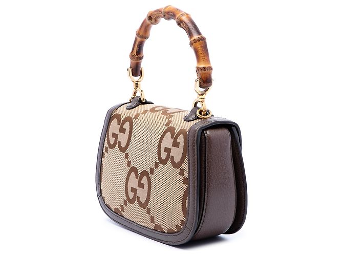 Borsa a mano Gucci Beige Small Jumbo GG Canvas Web Bamboo 1947 con manico superiore - vista 2