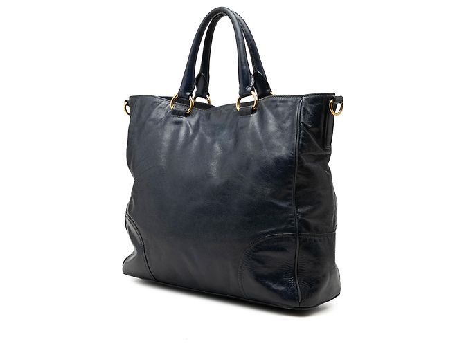 Prada Blue Vitello Shine Open Convertible Tote Blau Marineblau - Ansicht 2
