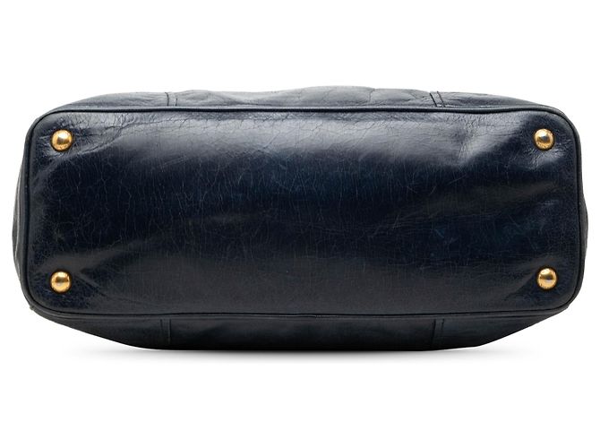 Prada Blue Vitello Shine Open Convertible Tote Blau Marineblau - Ansicht 3