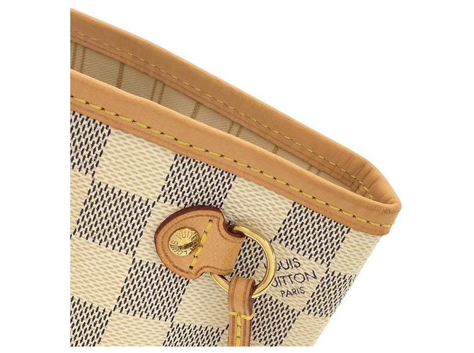Borsa Louis Vuitton Damier Azur Neverfull Bianco Blu - vista 4