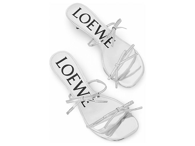 Sandali con tacco argentati Loewe con fiocco Argento - vista 16