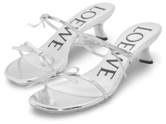Sandali con tacco argentati Loewe con fiocco Argento - vista 2