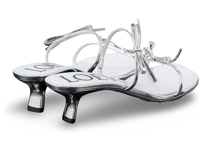 Sandali con tacco argentati Loewe con fiocco Argento - vista 3