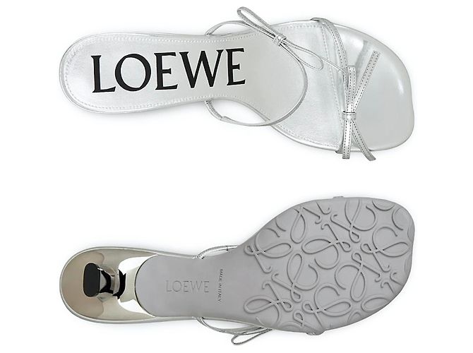 Sandali con tacco argentati Loewe con fiocco Argento - vista 8