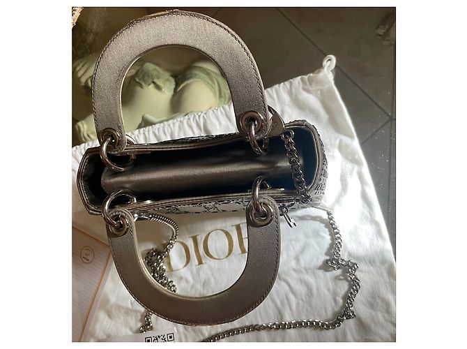 Dior Mini Lady Dior in pelle grigia con cristalli Grigio - vista 10