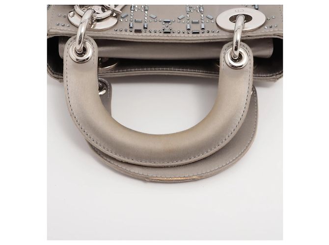 Dior Mini Lady Dior in pelle grigia con cristalli Grigio - vista 3