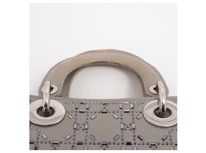 Dior Mini Lady Dior in pelle grigia con cristalli Grigio - vista 4