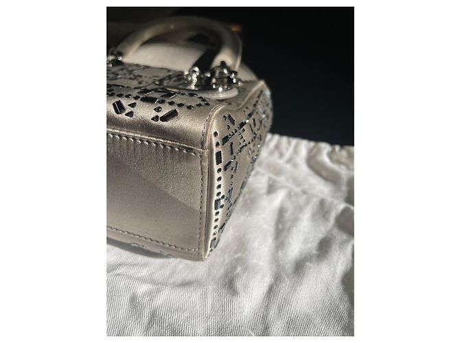 Dior Mini Lady Dior in pelle grigia con cristalli Grigio - vista 8