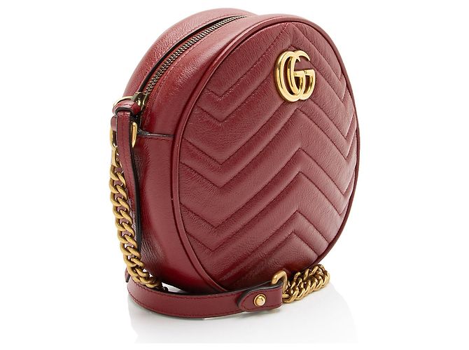 Borsa a tracolla mini rotonda GG Marmont in pelle matelassé Gucci Rosso - vista 2
