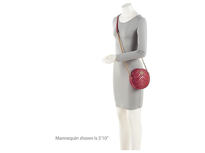 Borsa a tracolla mini rotonda GG Marmont in pelle matelassé Gucci Rosso - vista 5