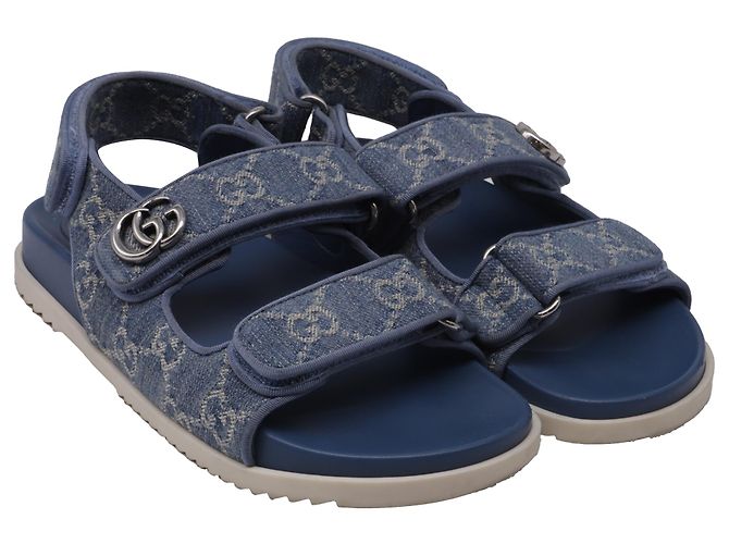 Sandali Slingback Gucci Moritz GG in denim blu in cotone - vista 2