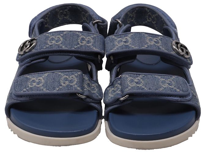 Sandali Slingback Gucci Moritz GG in denim blu in cotone - vista 3