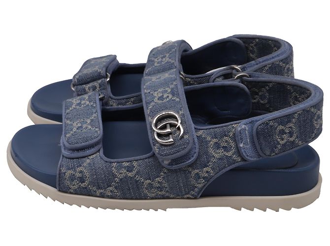 Sandali Slingback Gucci Moritz GG in denim blu in cotone - vista 4