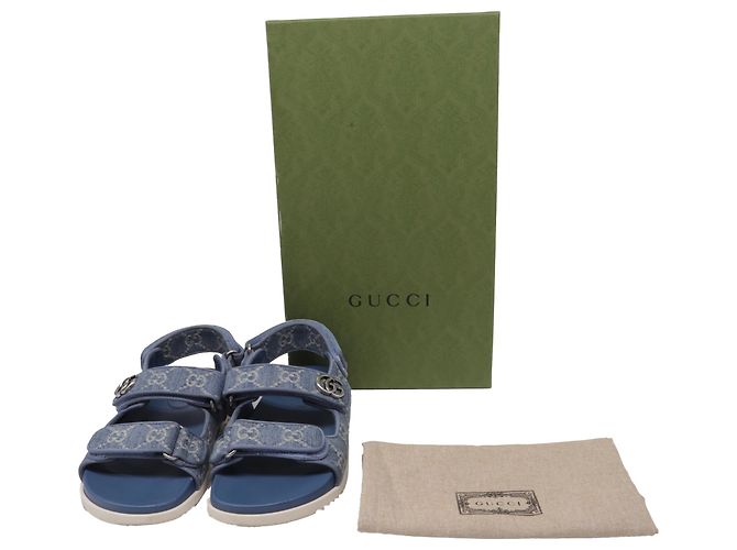 Sandali Slingback Gucci Moritz GG in denim blu in cotone - vista 6