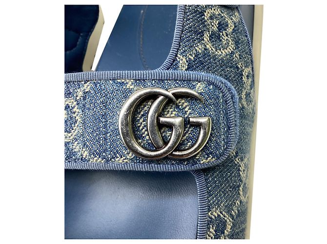 Sandali Slingback Gucci Moritz GG in denim blu in cotone - vista 9