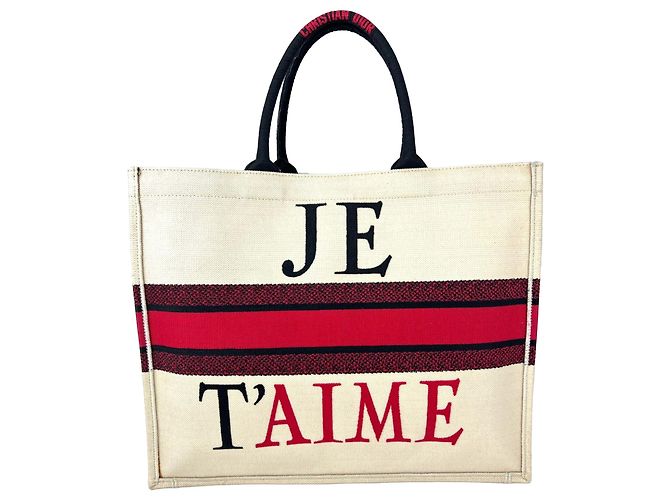 Christian Dior Red, White & Black Canvas Dioramour Je T'aime Large Book Tote - vista 2