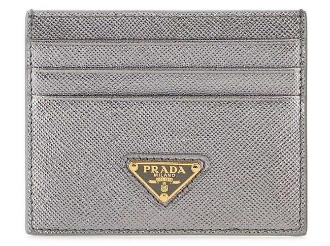 Prada Saffiano Triangle Kartenetui Silber Metallisch - Ansicht 3