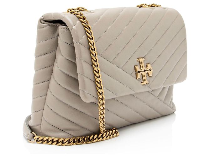 Borsa a tracolla Kira Large in pelle chevron Tory Burch Grigio - vista 2