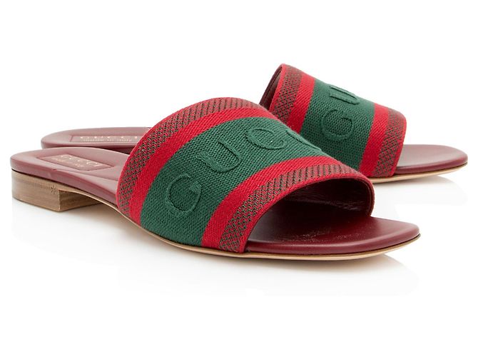 Sandali slide Gucci con logo ricamato e banda Web - Size 9 / 39 Rosso - vista 2