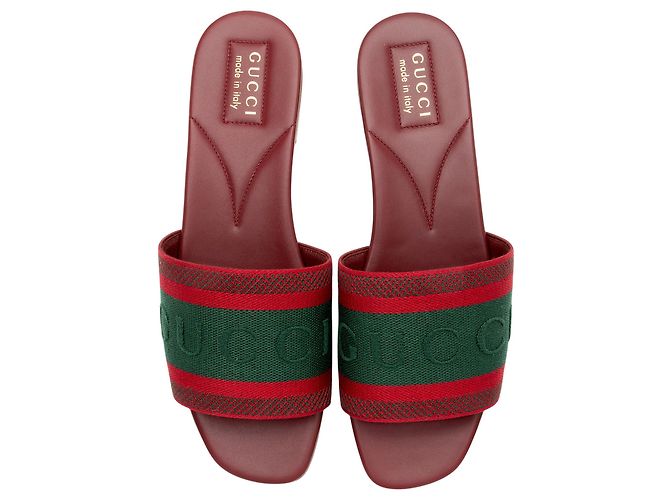 Sandali slide Gucci con logo ricamato e banda Web - Size 9 / 39 Rosso - vista 5