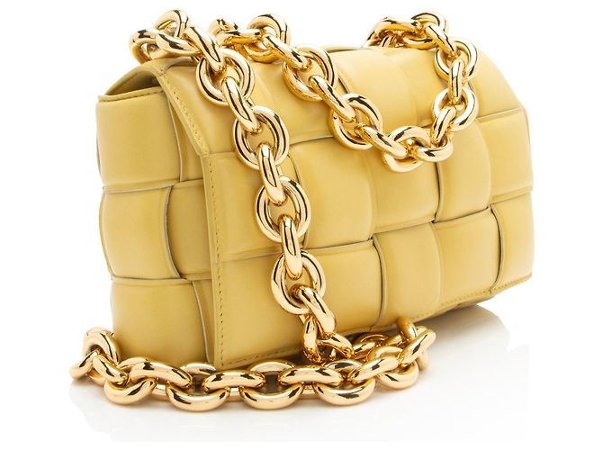 Borsa a tracolla Maxi Cassette con catena in nappa Bottega Veneta Giallo - vista 2