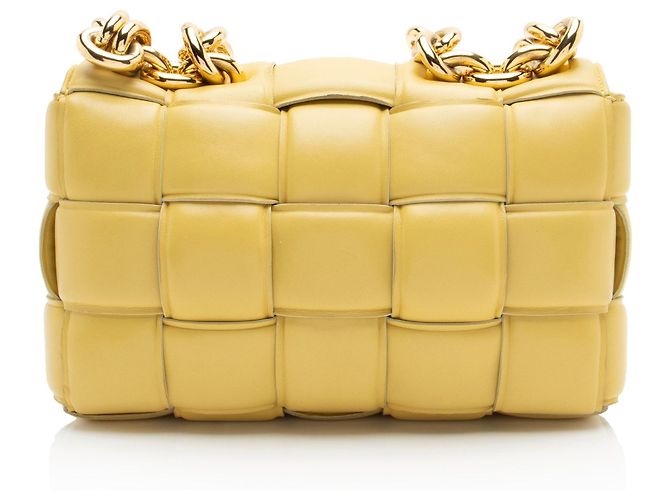 Borsa a tracolla Maxi Cassette con catena in nappa Bottega Veneta Giallo - vista 3
