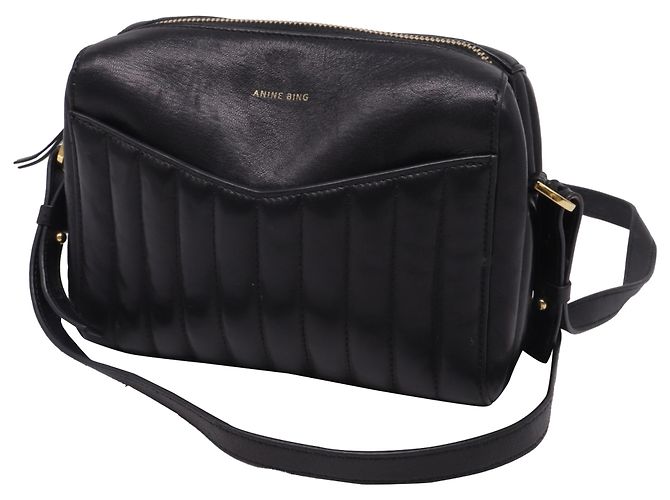 Borsa a tracolla matelassé Anine Bing Ellis in pelle nera Nero - vista 2