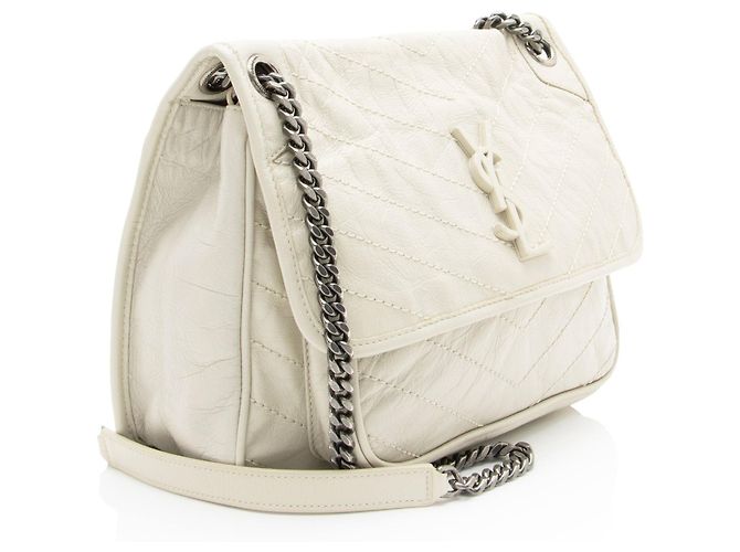 Borsa a tracolla media Niki in pelle di vitello grana grossa con monogramma Saint Laurent Bianco - vista 2