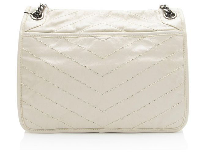 Borsa a tracolla media Niki in pelle di vitello grana grossa con monogramma Saint Laurent Bianco - vista 3