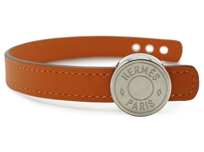 Hermès Pulsera de cuero Hermes Clou de Selle Naranja - vista 2