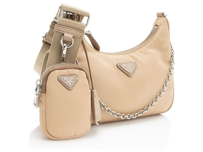 Prada Tessuto Re-Edition 2005 Crossbody Marrone Beige - vista 2