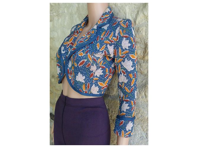 Chaqueta corta de punto estampada Saint Laurent Rive Gauche Blanco Azul Multicolor - vista 4