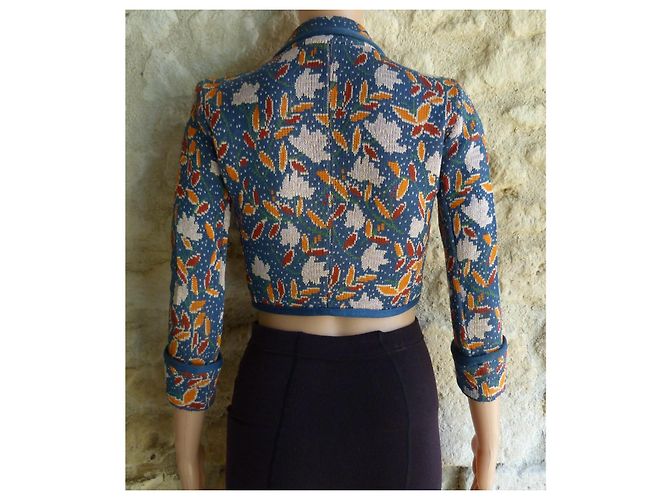 Chaqueta corta de punto estampada Saint Laurent Rive Gauche Blanco Azul Multicolor - vista 5