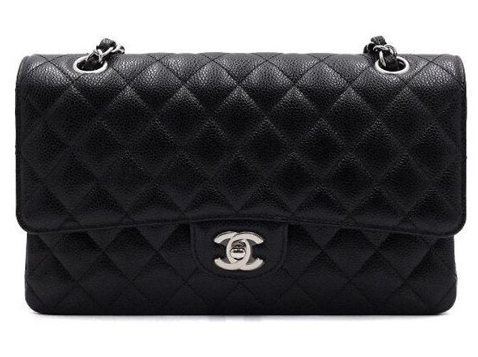 Chanel Borsa a tracolla media in pelle caviar nera classica con catena argentata Nero - vista 2