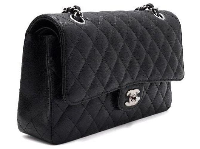 Chanel Borsa a tracolla media in pelle caviar nera classica con catena argentata Nero - vista 4