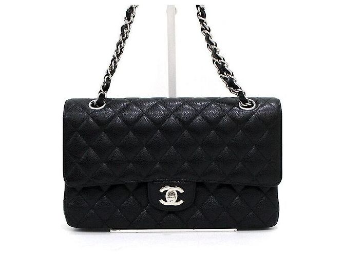 Chanel Borsa a tracolla Classic Medium in caviale nero con catena argentata - vista 2