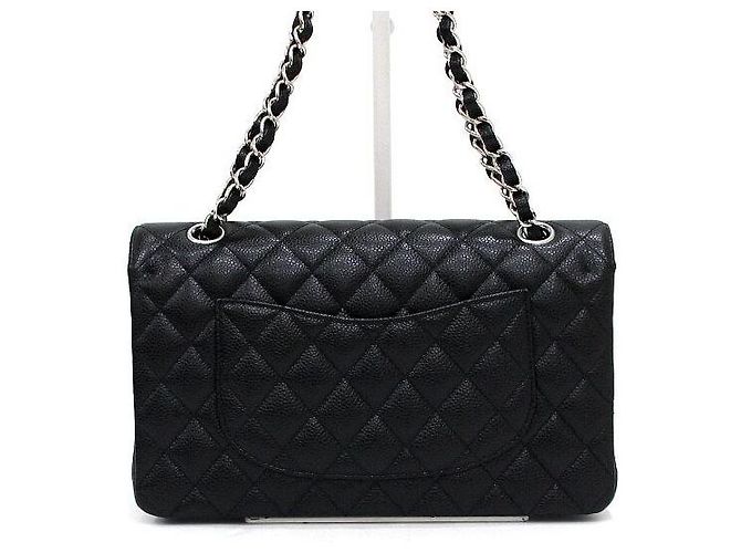 Chanel Borsa a tracolla Classic Medium in caviale nero con catena argentata - vista 5