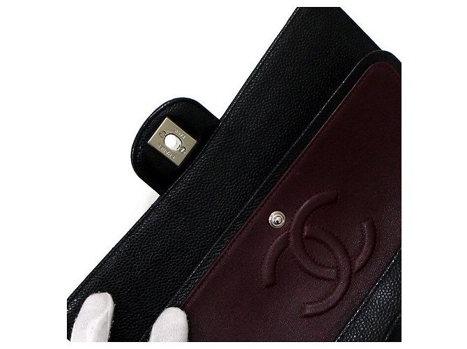 Chanel Borsa a tracolla Classic Medium in caviale nero con catena argentata - vista 7
