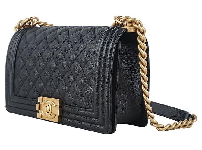 Chanel Borsa Boy Flap in pelle Caviar Gold Medium Nero - vista 2