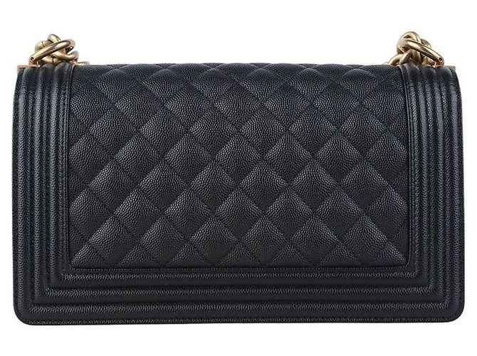 Chanel Borsa Boy Flap in pelle Caviar Gold Medium Nero - vista 3
