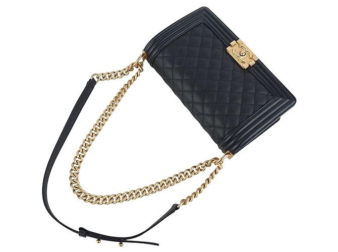 Chanel Borsa Boy Flap in pelle Caviar Gold Medium Nero - vista 4