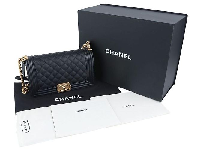 Chanel Borsa Boy Flap in pelle Caviar Gold Medium Nero - vista 8